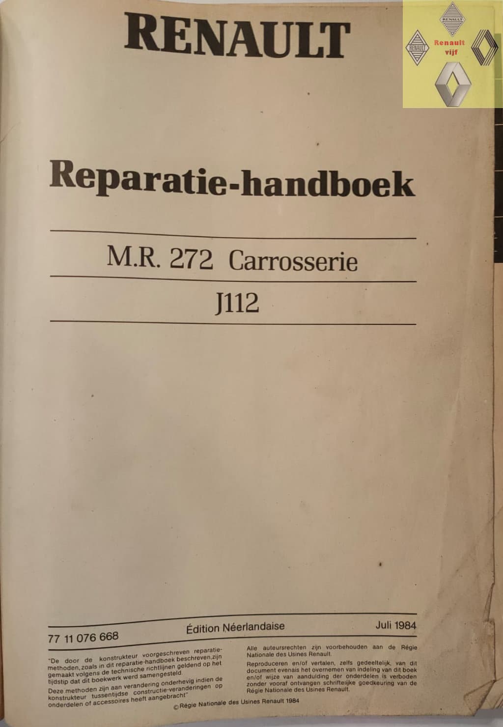 Gebruikt werkplaatshandboek Renault Espace I MR272. - Afbeelding 2