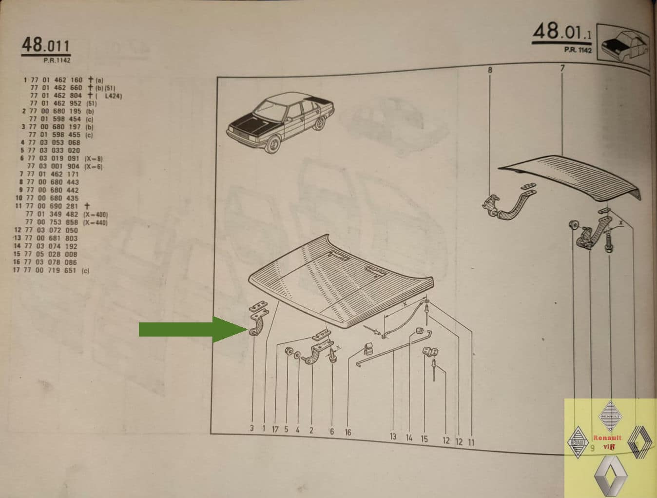 Motorkap scharnier rechts Renault 9 of 11. - Afbeelding 4