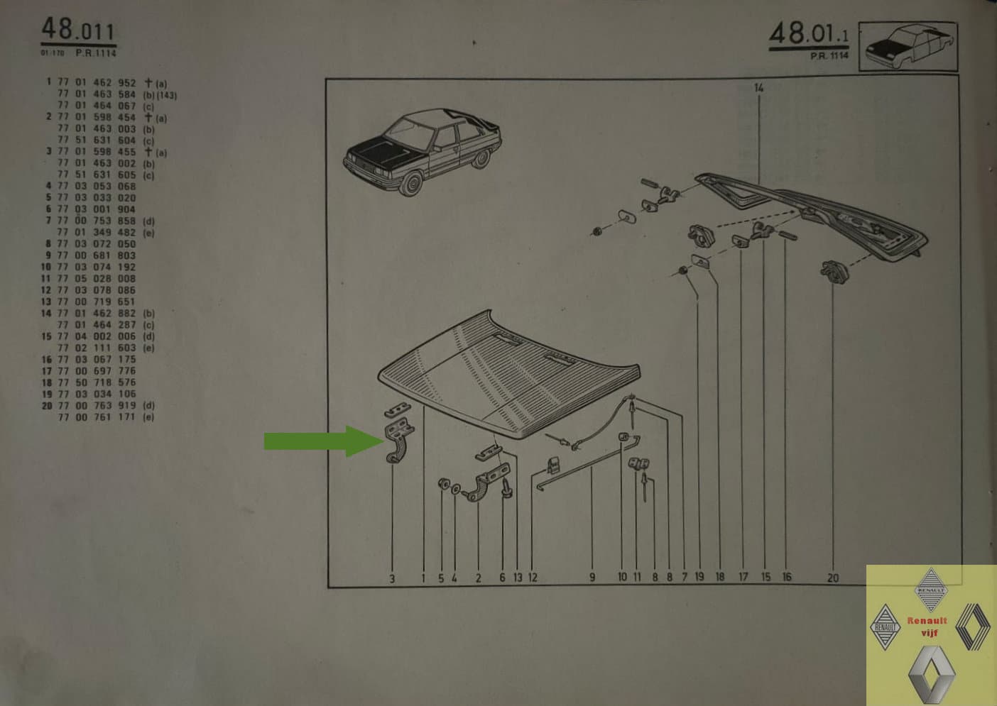 Motorkap scharnier rechts Renault 9 of 11 phase 2. - Afbeelding 4