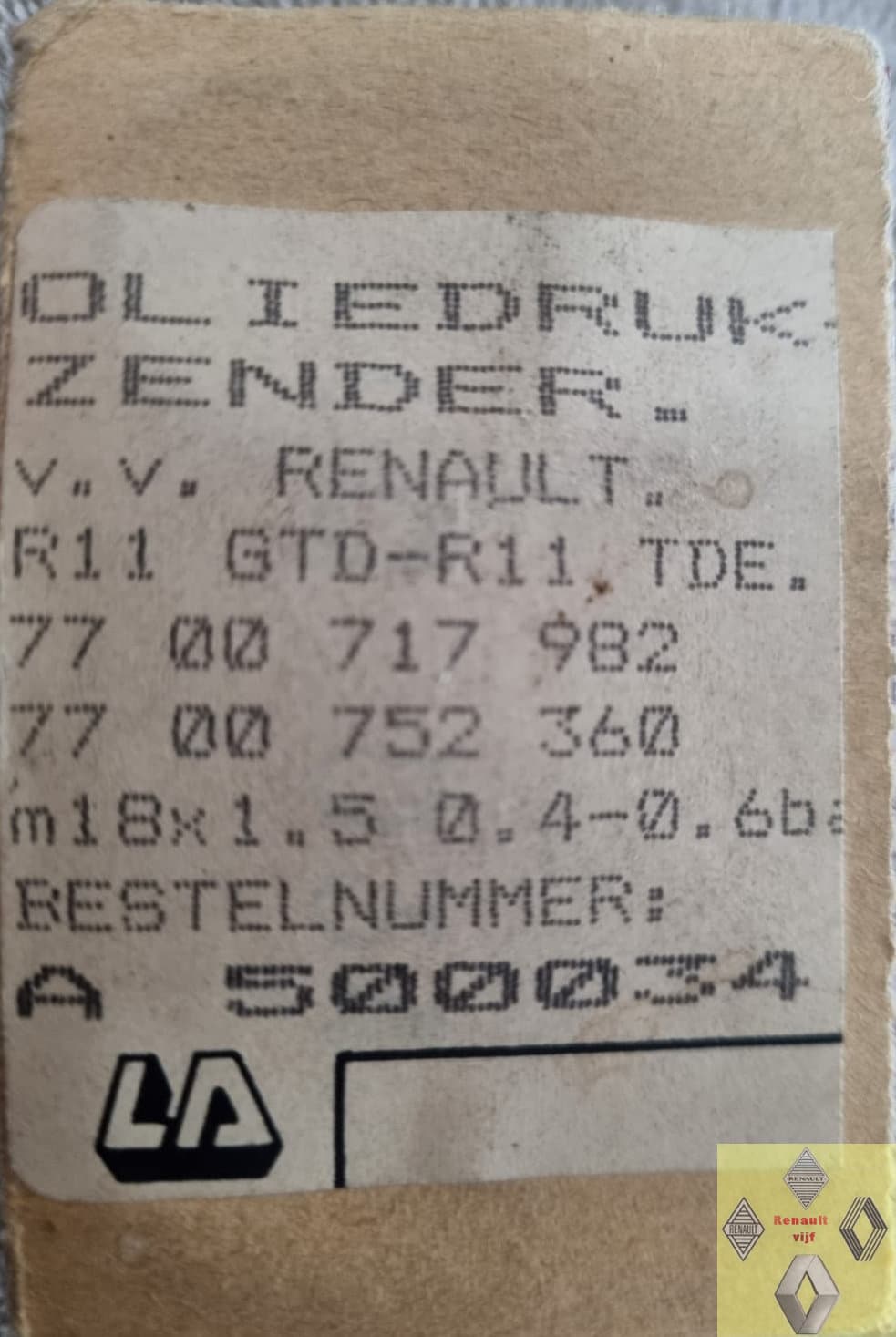 Oliedruk opnemer diesel motor Renault 9, 11, Express of Super 5. - Afbeelding 2