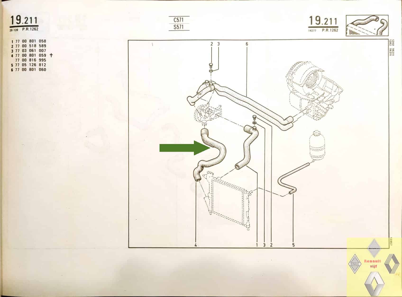 Radiateurslang onder C1E motor Renault Clio I (phase 1 of 2) of Express. - Afbeelding 4