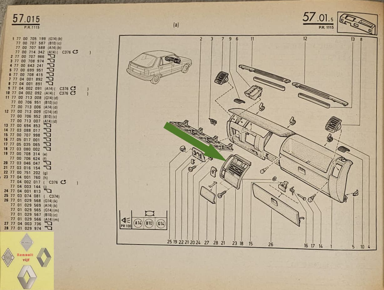 Gebruikte ventilatierooster midden met ruimte voor klokje Renault 11. - Afbeelding 5