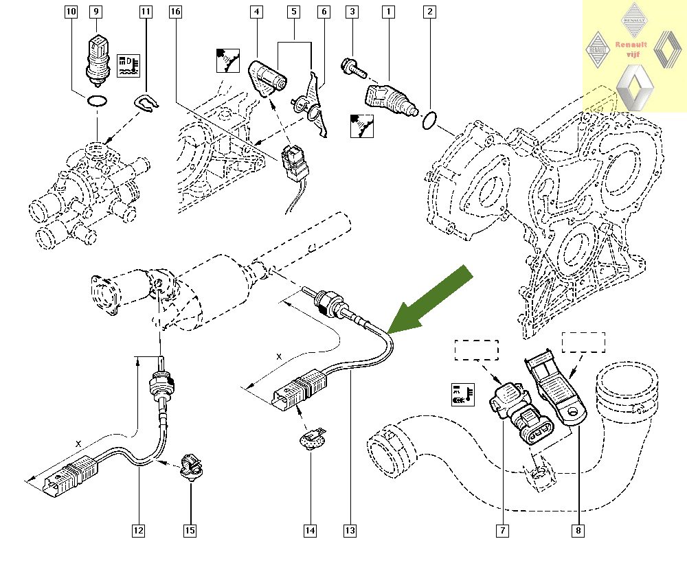Temperatuur sensor uitlaat 1.9 of 2.0 dCi Renault Espace IV, Laguna II of Vel Satis. - Afbeelding 5
