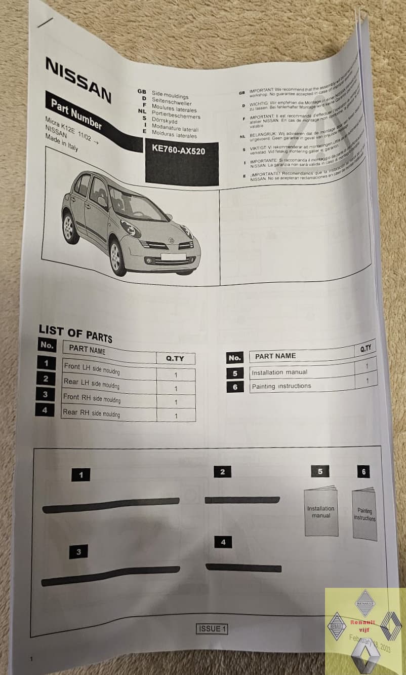 Set stootlijsten portieren Nissan Micra (K12E). - Afbeelding 3