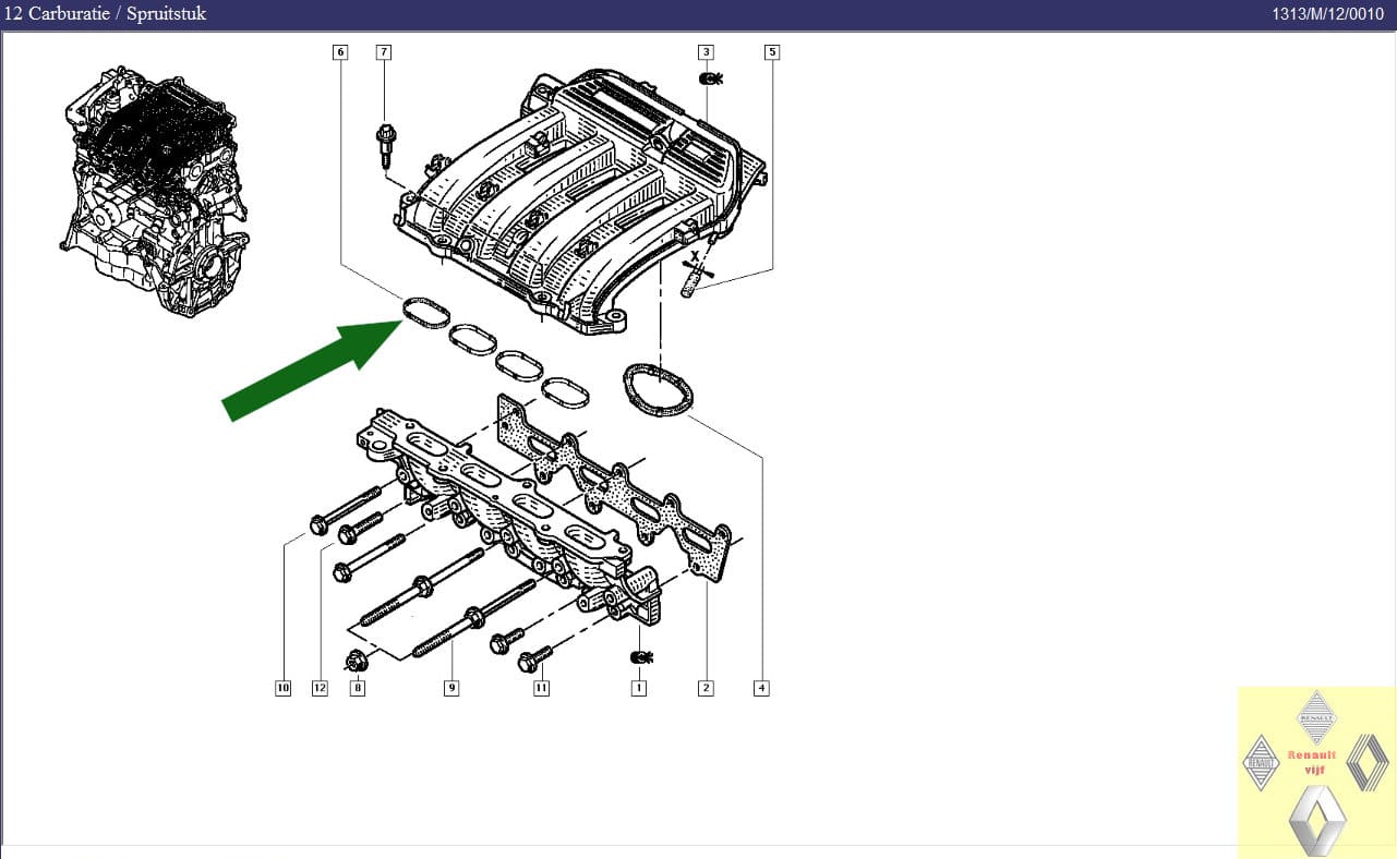 Dichting inlaat spruitstuk op verdeler F4R, K4J of K4M motor Renault Avantime, Clio I/II/III, Espace IV, Kangoo, Laguna I/II, Master II, Modus, Megane I/II, Scenic I/II, Trafic II of Vel Satis. - Afbeelding 3