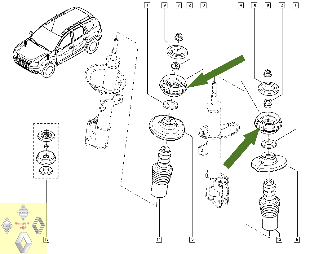 Veerpootlager schokdemper rubber voorzijde Dacia Duster I, Dokker, Lodgy, Logan I/II of Sandero Stepway II. - Afbeelding 4