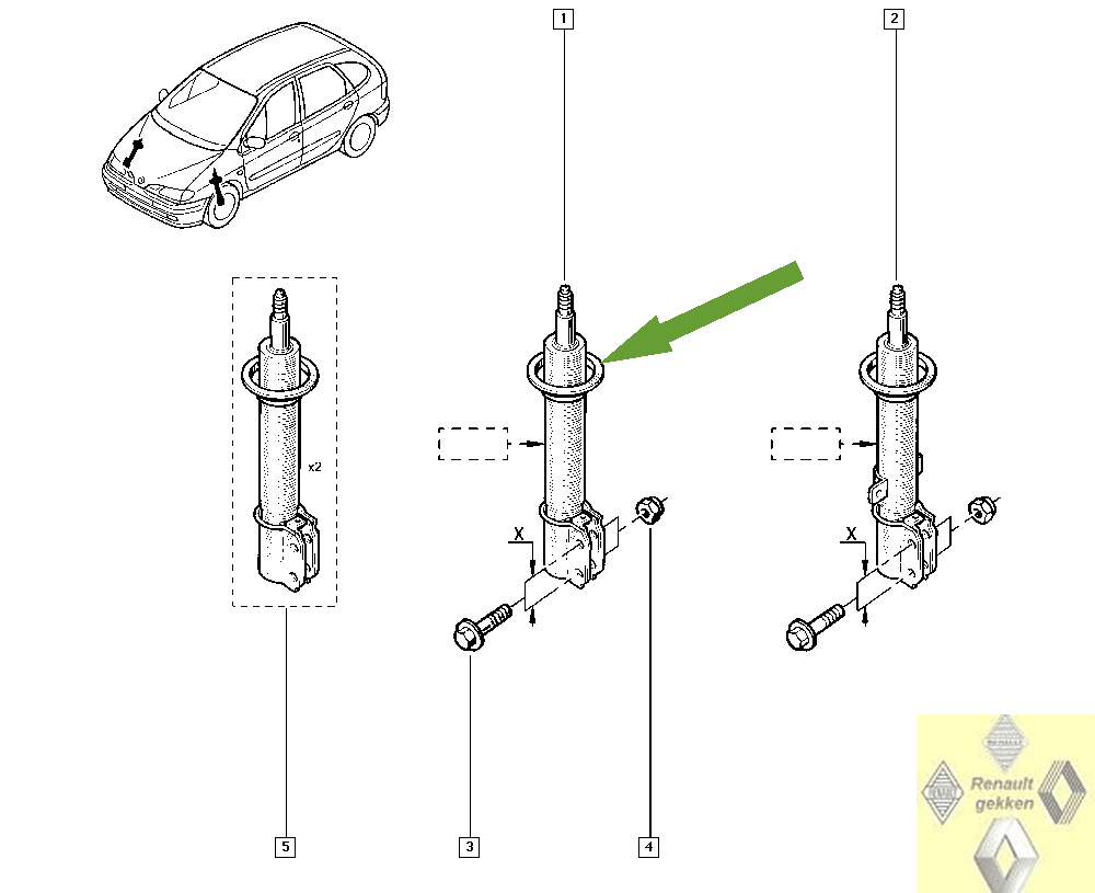 Schokdemper set voorzijde Renault Megane I of Scenic I. - Afbeelding 4